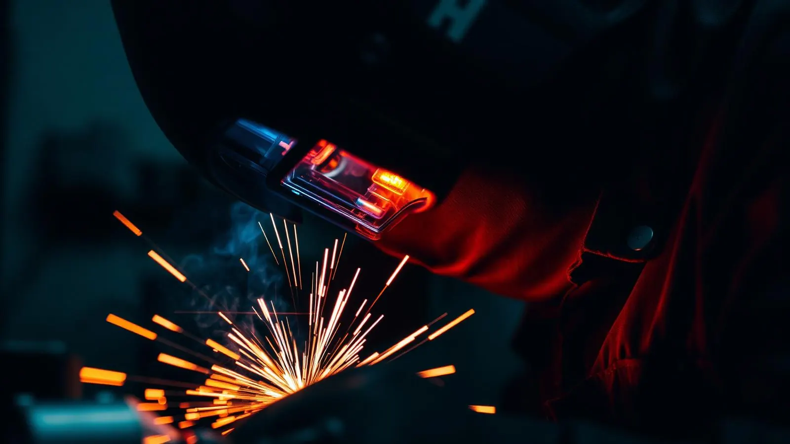 Inspeção técnica de soldagem industrial com faíscas